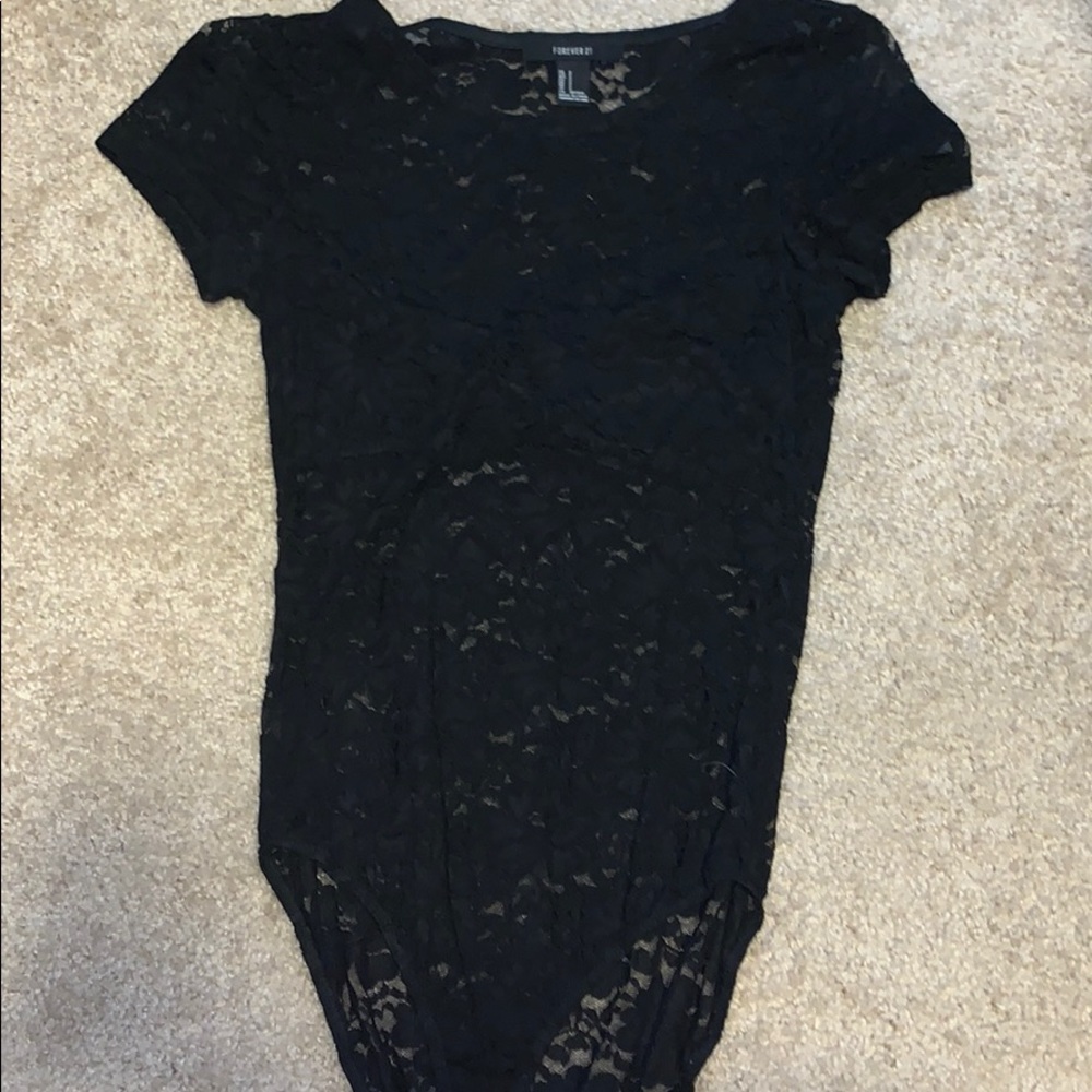 Black mesh bodysuit floral pattern